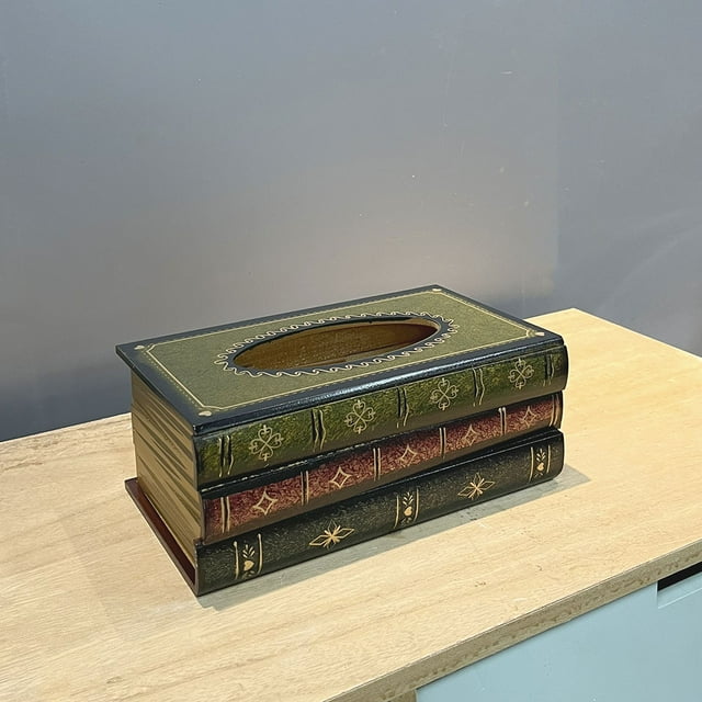 Xihbxyly mi pedido Caja de pañuelos con forma de pila de libros de estilo vintage.