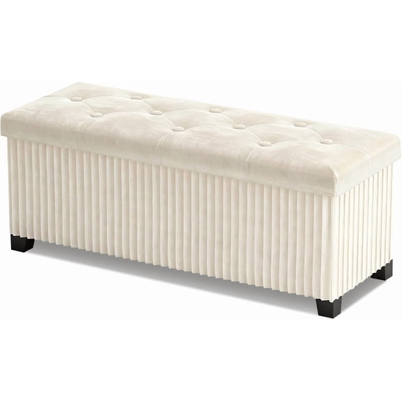 Storage Ottoman Bench, Foldable Ottoman with Legs, Velvet Foot Rest Stool, End of Bed Bench, Storage Chest for Living Room, Bedroom.