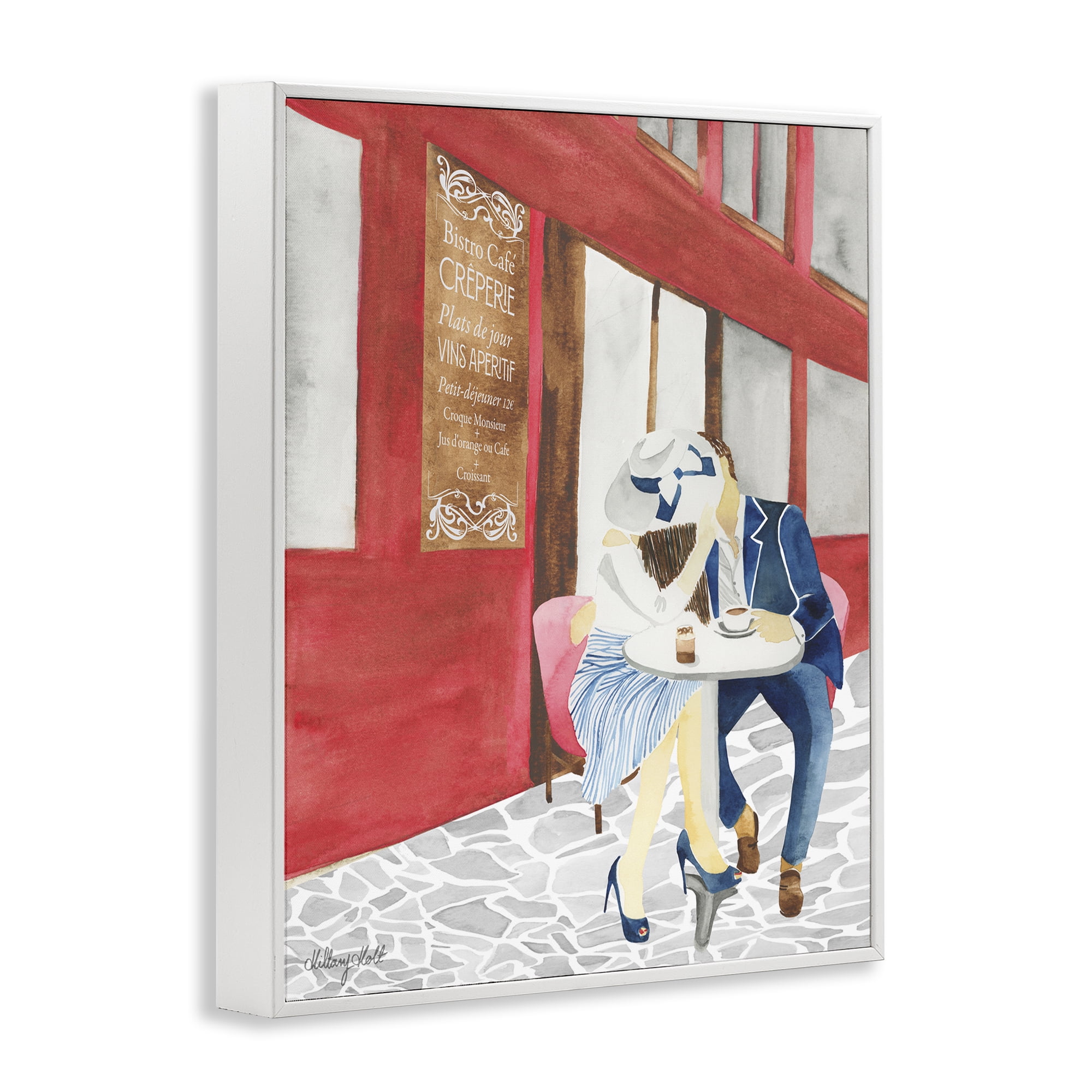 Stupell Industries Kiss At Parisian Cafe White Framed Giclee Art, design by Hillary Holt