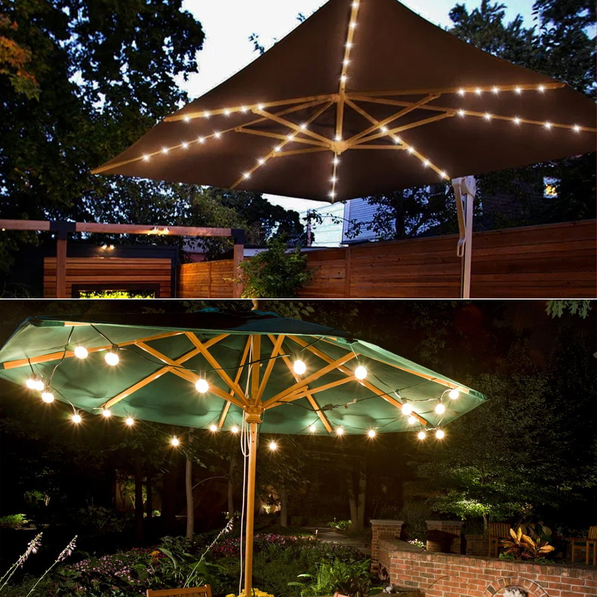 Solar Umbrella String Chain Lights Outdoor Parasol 104 LED 8 Strut Fairy Lights 