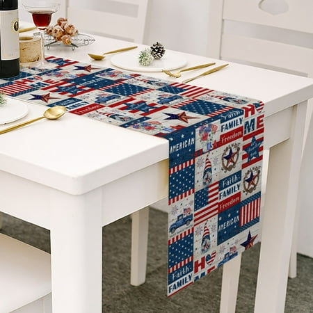

Independence Day Table Runner Patriotic Theme Tablecloth Dining Table Dresser Decor Scarf Non-Slip Cotton Linen Table Runner American 4th of July Holiday Party Table Flag