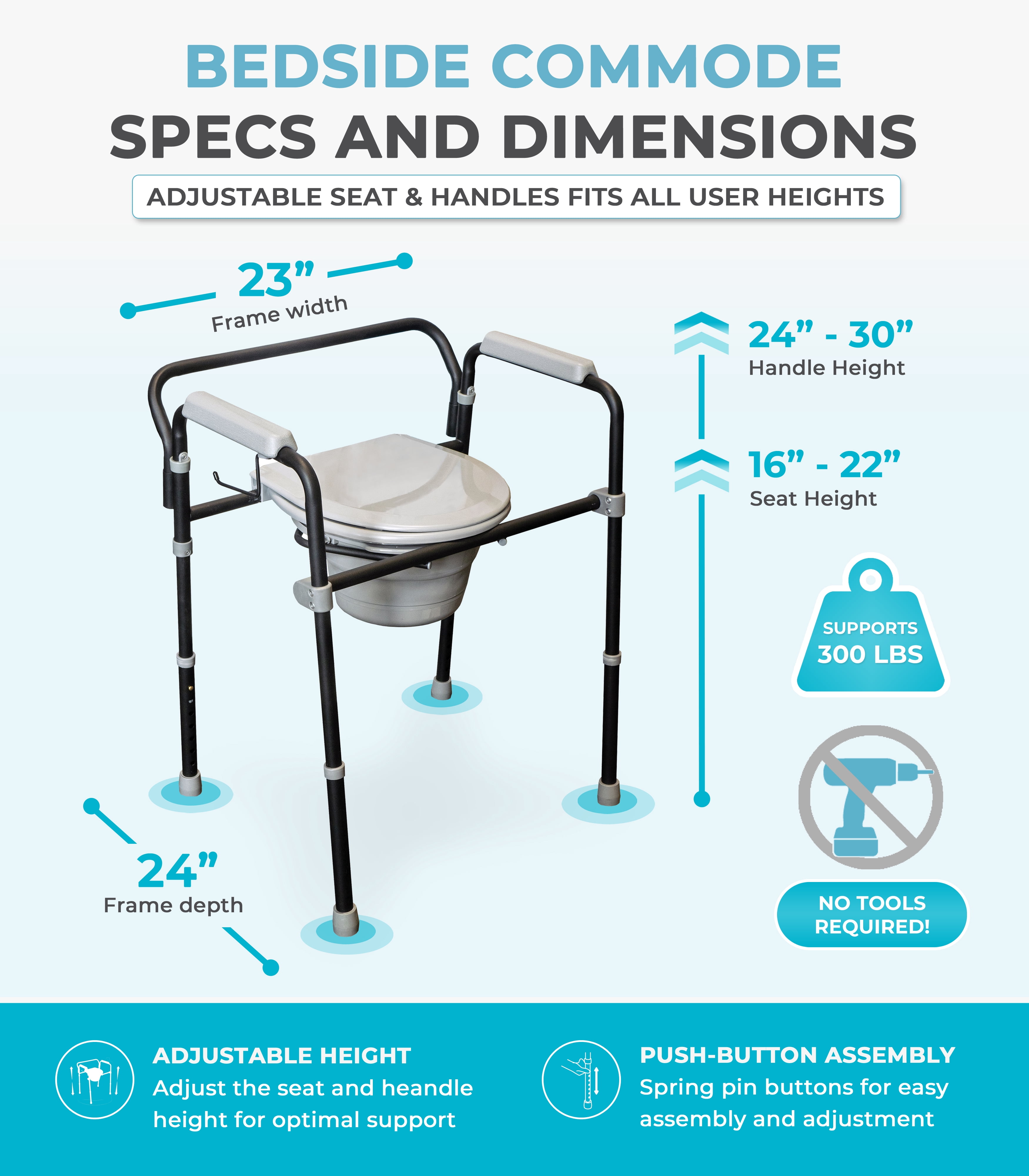 Able Life Bedside Commode, Extra Wide 3-in-1 Toilet Safety Rail, Shower Chair, Portable Toilet for Seniors and Elderly Adults, Commode Chair, Black