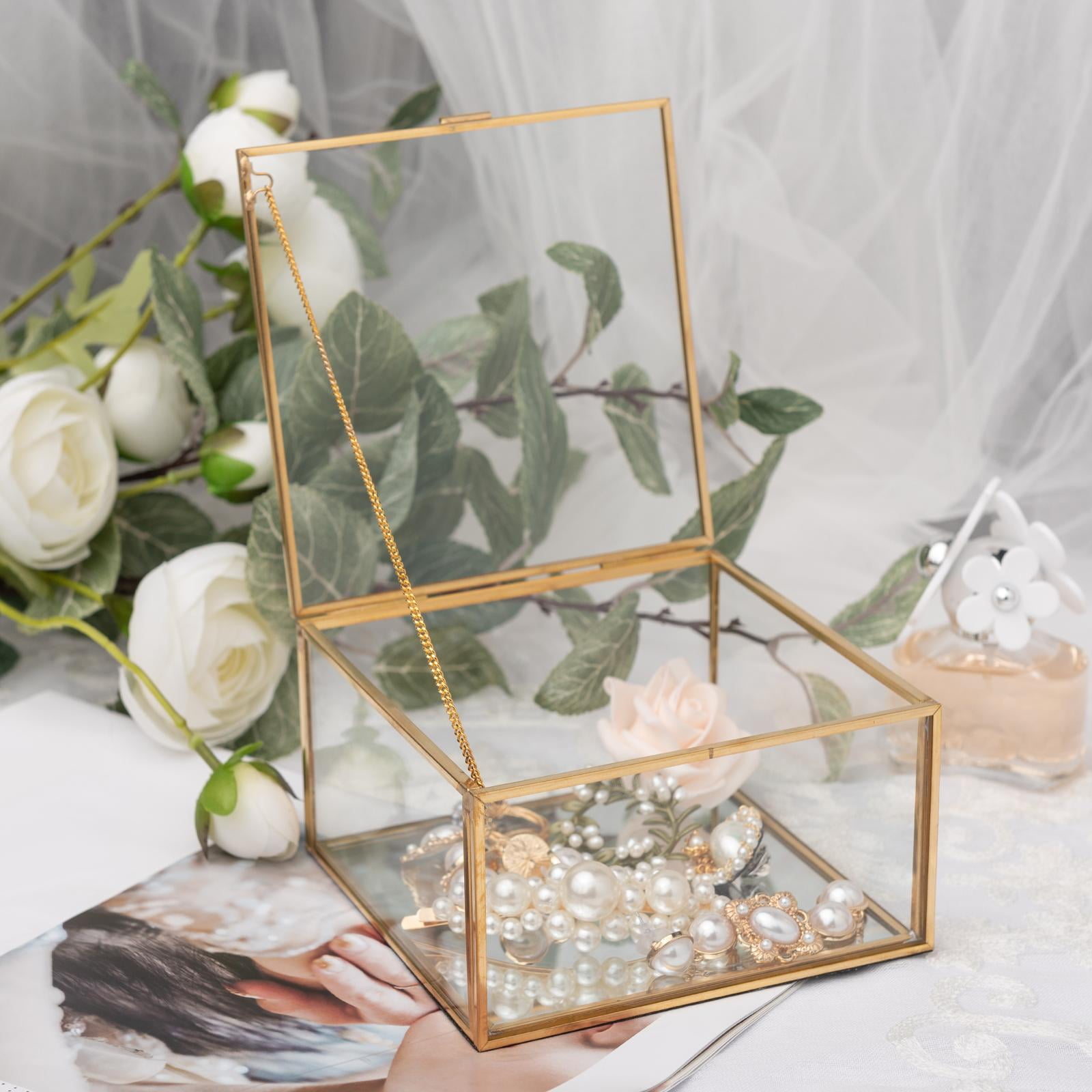 Ximing Jewellery Box Transparent Glass Room Glass Wedding Jewelry Decorative Box Clear 13x13x7.5cm