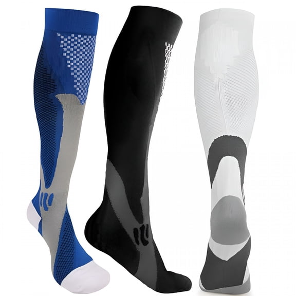 TELOLY 3 Pairs Sport Compression Socks Men & Women, 20-30 Mmhg Graduated Knee High Stocking for Running Marathon, Basketball, Varicose Veins, Nursing