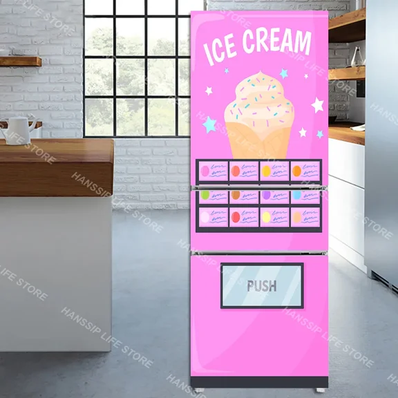 INS Style Teleph Booth Design Fridge Stickers Full Cover Vinyl Cartoon Popcorn Machine Display Refrigerator Sheet Art Poster