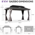 thumbnail image 2 of PURPLE LEAF 8' X 14' Outdoor Hardtop Gazebo Metal Double Roof White Aluminum Frame Heavy Duty Patio Gazebo with Curtain and Netting for Backyard and Garden, Grey, 2 of 8