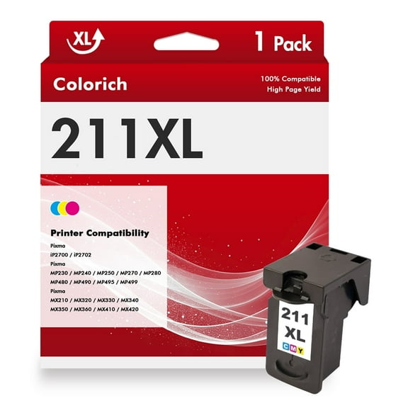 211XL 210XL Ink Cartridge Compatible for Canon 210XL 211XL Combo Pack for PIXMA MX410 IP2700 IP2702 MP240 MP250 MP495 MX340 CL-211XL Printer (1 Pack Tri-color)