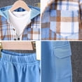 thumbnail image 5 of Jolyshlid Boys 2 Piece Sweatsuit Flannel Plaid Button Shirt Hoodie and Cargo Pants Sets for Kids Clothes Blue 4-5T, 5 of 7
