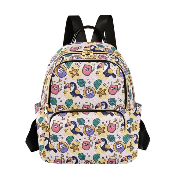 FORMRS Mini Backpack Purse for Women Quilted Travel Daypack Casual Shoulder Bag, Cute Cartoon Toucans Pattern