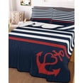 thumbnail image 3 of Quilts Twin Size, Anchor Navy Blue Soft Comforter Bedding Set for Bed, Red Nautical White Geometric Stripes Lightweight Quilted Bedspread with Pillow Cover(2 Pieces) for All Season, 68x86 Inch, 3 of 6