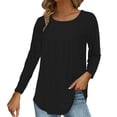 thumbnail image 2 of Women's Long Sleeve T-Shirt Black Fall Casual Women's Solid Color Vertical Ruched Crew Neck Long Sleeve Base Tee WCJM Women Blending Shirts, 2 of 3