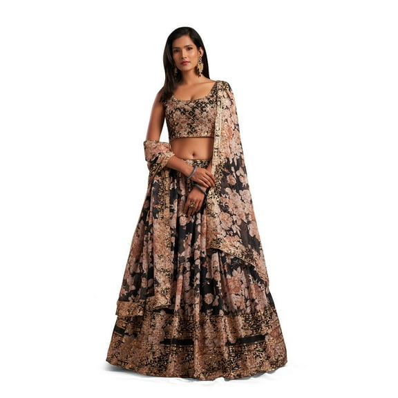 Black Lehenga Choli for Women Ready To Wear Custom Size Organza Lehenga Floral Embroidery Indian Bride And Bridesmaid Lehenga