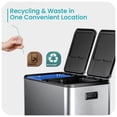 thumbnail image 3 of Home Zone Living 16 Gallon Stainless Steel Dual Trash and Recycling Can with Removable Liners and Soft Close Lids, Silver, 3 of 8