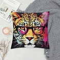thumbnail image 2 of JEUXUS  Animal Throw Pillow Cushion Cover, Watercolor Style Portrait of Leopard Glasses Splashing Paint Art, Decorative Square Accent Pillow Case,  Orange Brown Pink, 2 of 5