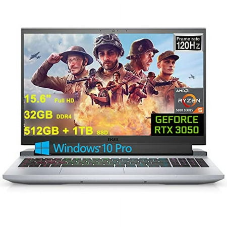 Dell G15 5515 RE Gaming 15 Laptop I 15.6" Full HD 120Hz Display I AMD 6-Core Ryzen 5 5600H (>i7-10750H) I 32GB DDR4 512GB SSD + 1TB SSD I GeForce RTX 3050 4GB Graphic I Backlit USB-C HDMI Win10Pro