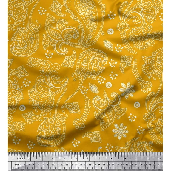 Soimoi Rayon Crepe Fabric Block Paisley Printed Fabric 1 Yard 46 Inch Wide