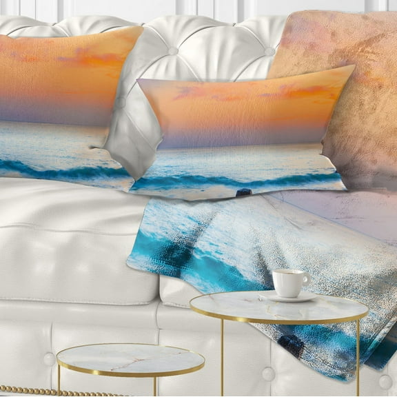 Designart Orange Sunset Panorama - Photography Throw Pillow - 12x20