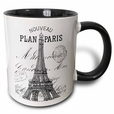 

3dRose Nouveau Paris vintage Eiffel tower - Two Tone Black Mug 11-ounce