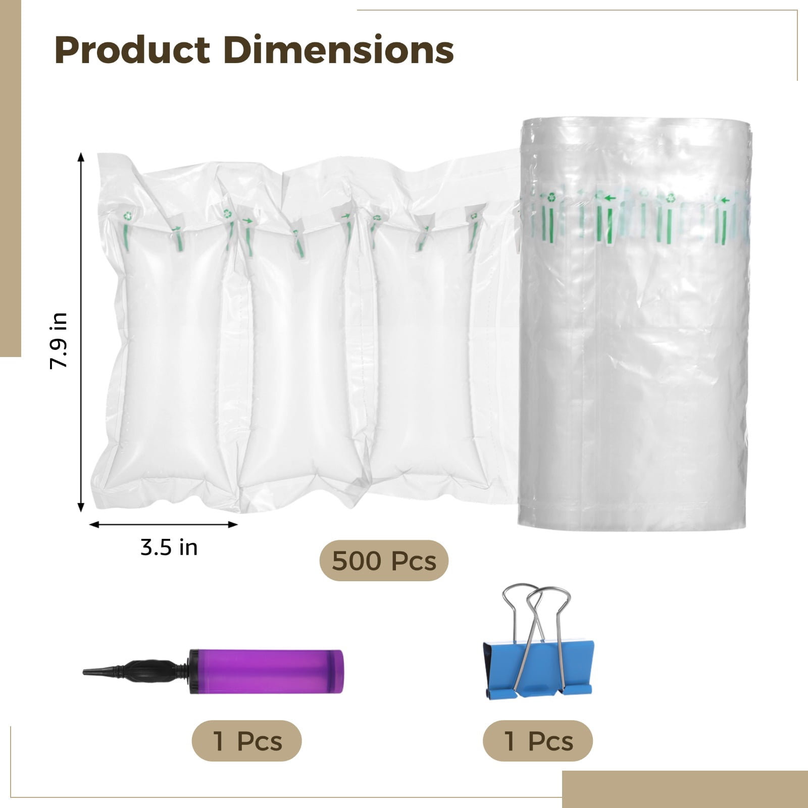 500 PCS Inflatable Cushion Bags Protect Air Pillows, Anti-Pressure Air Bubble Wrap for Moving Shipping Packing, Thickened PA+PE Material, Includes Hand Pump