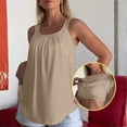 thumbnail image 3 of Summer Tank Tops for Women Loose Fit Pleated Sleeveless Top Square Neck Camisole Tank Tops with Built in Bra Basic Shirts Curved Hem Flowy Cute Beach Vacation Outfits Khaki L, 3 of 9