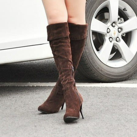 

Josdec Winter Boots for Women Chelsea Thin High Heel Over Knee Fashion Snow Long Boot Warm Winter Shoes Matte brown 42