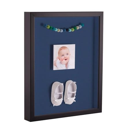 ArtToFrames 12x14 Inch Shadow Box Picture Frame with a Satin Black Tall 1 Wide Shadowbox frame and Delft Blue Mat Backing (4654)