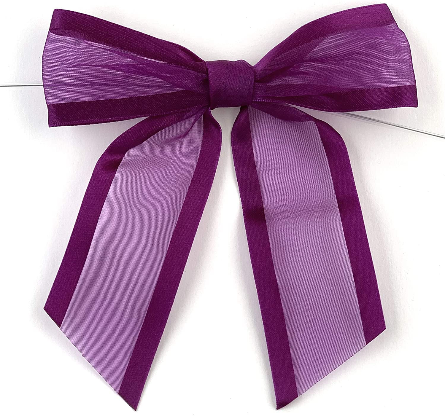 PreTied Purple Organza Bows 4 1/2" Wide, Set of 12, Craft Ribbon Bow