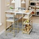 thumbnail image 4 of Juego de Mesa Barra Moderno para 2 con Almacenamiento - Mesa Altura Barra con 3 Estantes y 2 Sillas Tapizadas Grises - Mueble Compacto para Cocina y Comedor de Apartamento - Mármol Dorado, 4 of 8
