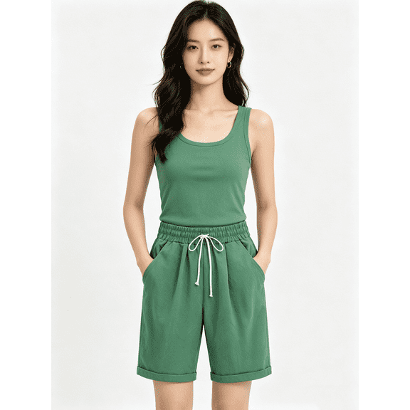 Busydd Womens Shorts Plus Size S-6XL Solid Color Linen Shorts Elastic Waist Drawstring Workout Shorts Summer Comfy Casual Beach Shorts with Pockets