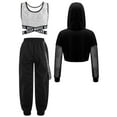 thumbnail image 2 of TiaoBug Kids Girls Hip Hop Jazz Street Dance Outfits Sequins Vest & Long Sleeve Crop Top & Cargo Pants Set Silver&Black 14, 2 of 3