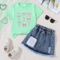 thumbnail image 2 of larppty Girls’ Bow Print T-Shirt and Denim Skirt Set – Cute 2-Piece Outfit for Kids, Soft Cotton Blend, Casual Wear for Playtime, School, and Parties（J， 6-7 Years）, 2 of 3