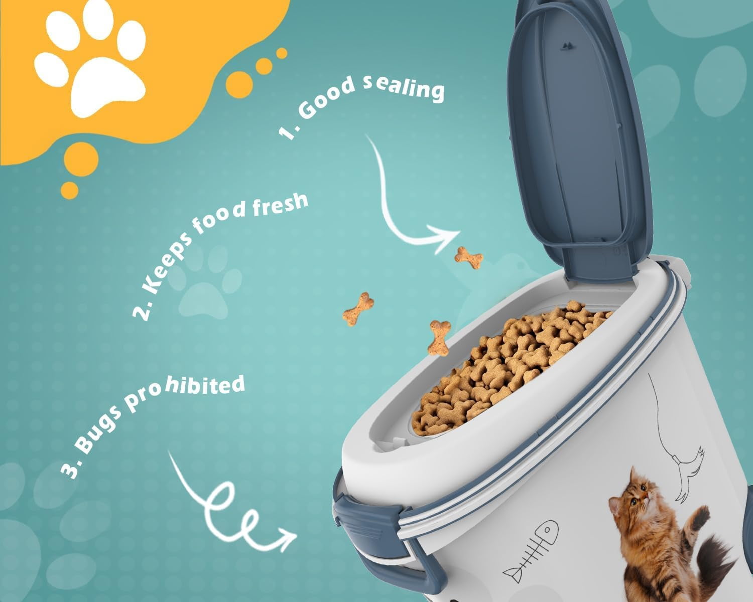 LEHOME Pet Food Storage Container with Wheels Resin 30LB Capacity Dog Food Container with Slow Feeder Bowl and Scoop Easy to Move to Keep Food Fresh for Dogs, Cats, Birds