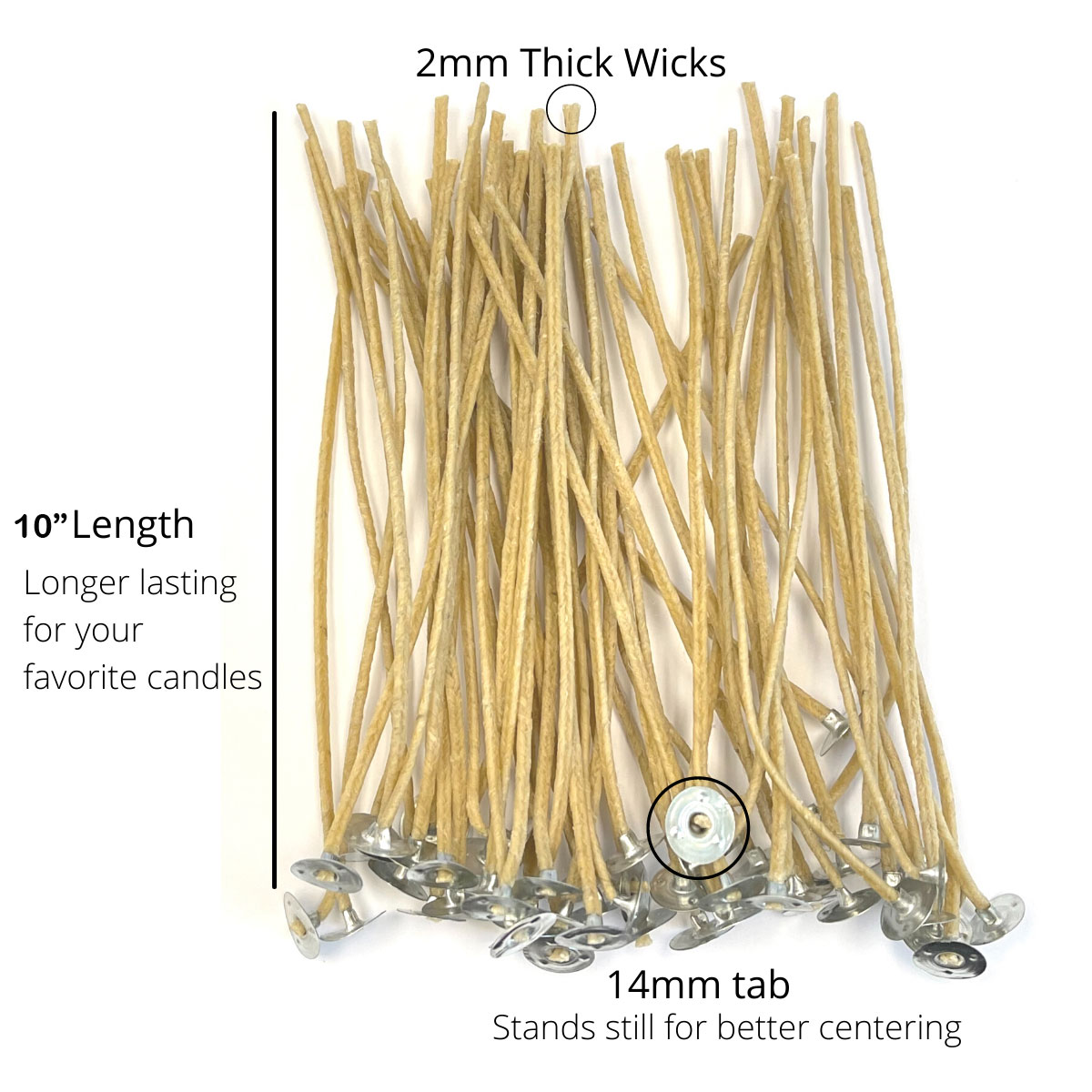 Hemp Wick And Tabs, Wicks Beeswax For Candle Making, 10 In, 50 pcs 