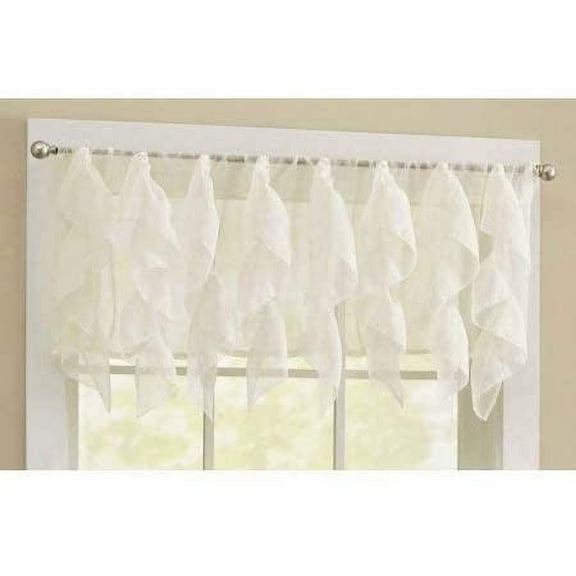 Vertical Kitchen Curtain Sheer Cascade Ruffle Waterfall Window Treatment Valance, 18 Inches Long, 1 Piece, Beige
