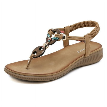 Sandals for Women Flats Sandal with Elastic Ankle Strap Comfortable Bohemian Womens Flat Shoes Dress Slip On Outdoor Summer Shoes