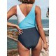 thumbnail image 2 of 1pcs Azul Mujer Escote en Pico Traje de baño Estilo envolvente Bloques Elegante Traje de baño de 1 pieza, 2 of 5