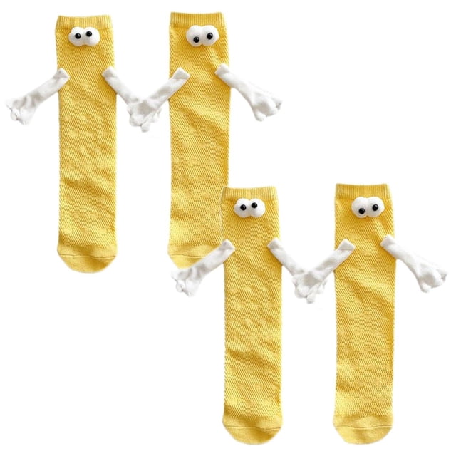Par de Calcetines Magneticos MagSoxYellow 2Pares Blanco 5-9.5US Animados Calcetines Tubo Medio Magnéticos Poliéster.