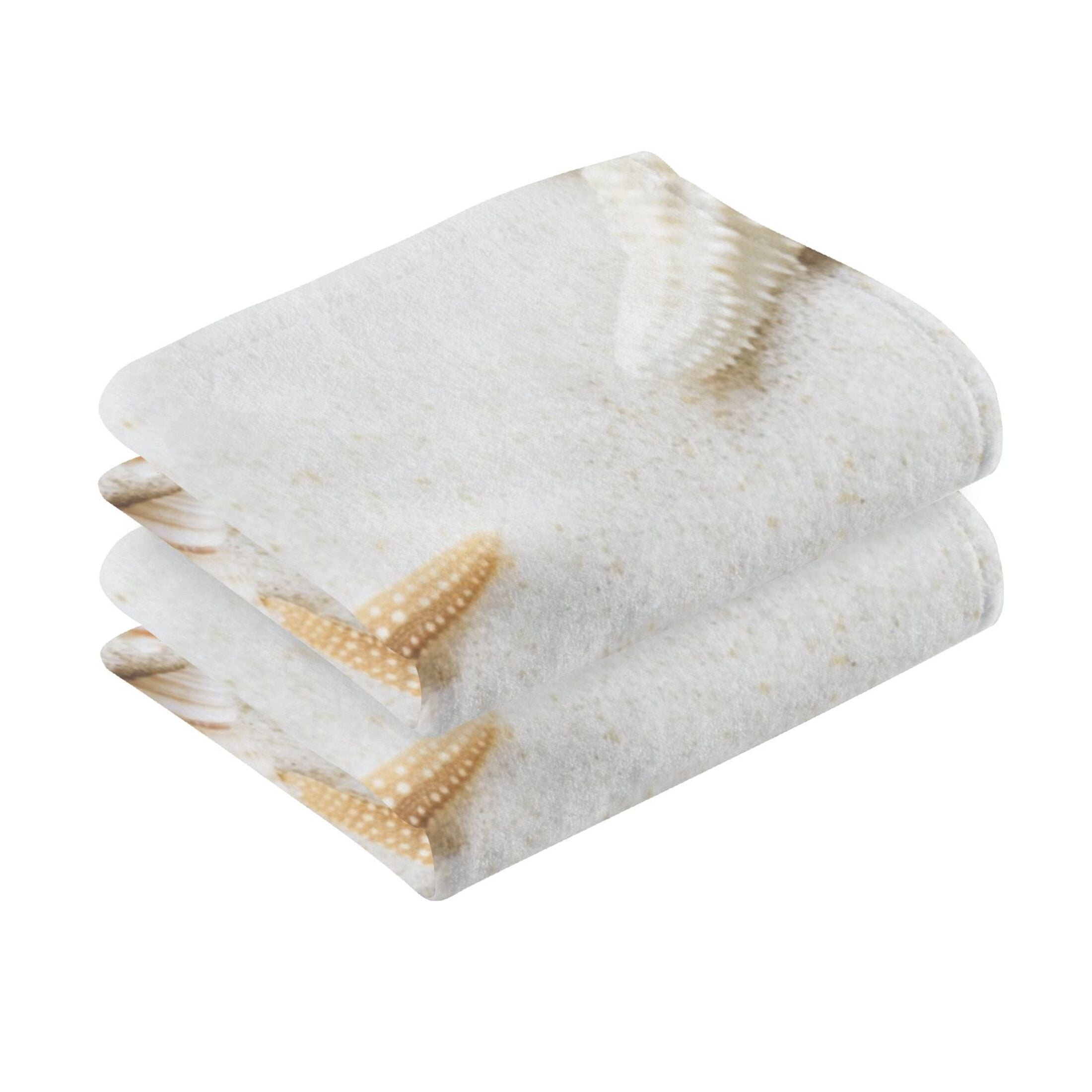2 Piece Cotton Hand Bath Towels Face Towel, 16x28 Inches Towel Set for Bathroom, Hand, Kitchen, Cleaning Seashells and Starfish