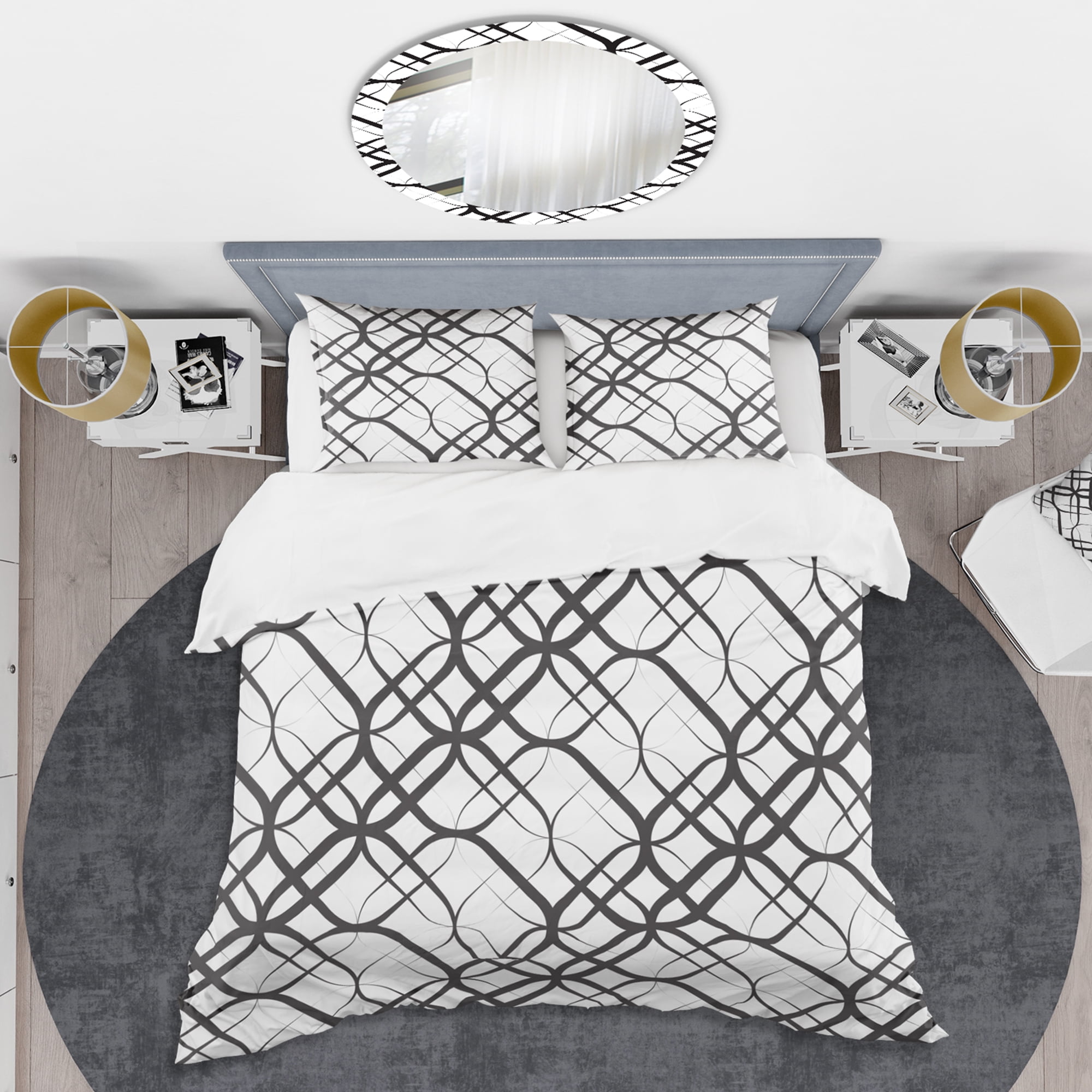 Designart 'Monochrome Geometric Pattern III' Mid-Century Modern Duvet Cover Set