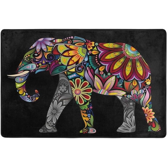 Mat for Entryway Indoor Cheerful Indian African Elephant Boho Non-Slip Area Rug for Living Room Bedroom Floor Mat Doormats Carpet for Home Decor 16 x 24 in