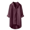 thumbnail image 3 of Women Cotton Linen Long Sleeve V Neck Elegant Loose Blouse Oversize Lightweight Spring Shirt, 3 of 5