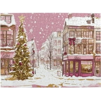 Pink Christmas Street Shop Jigsaw Puzzles 500 Pieces,Create A Festive Atmosphere,Challenging Brain Exercise,Puzzles Suitable for Entertaining with Family During Holidays,Wooden Puzzle
