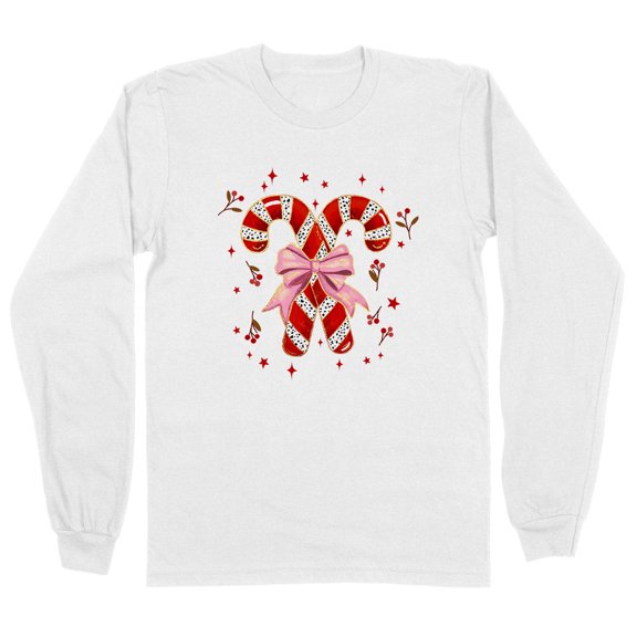 Cute Candy Canes Long Sleeve Shirt Unisex Large White