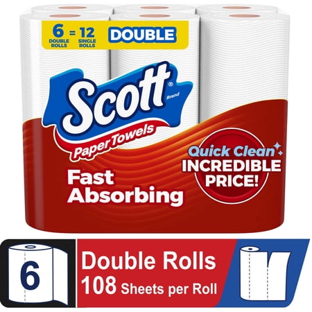 Scott Paper Towels, Choose-A-Sheet, 6 Double Rolls