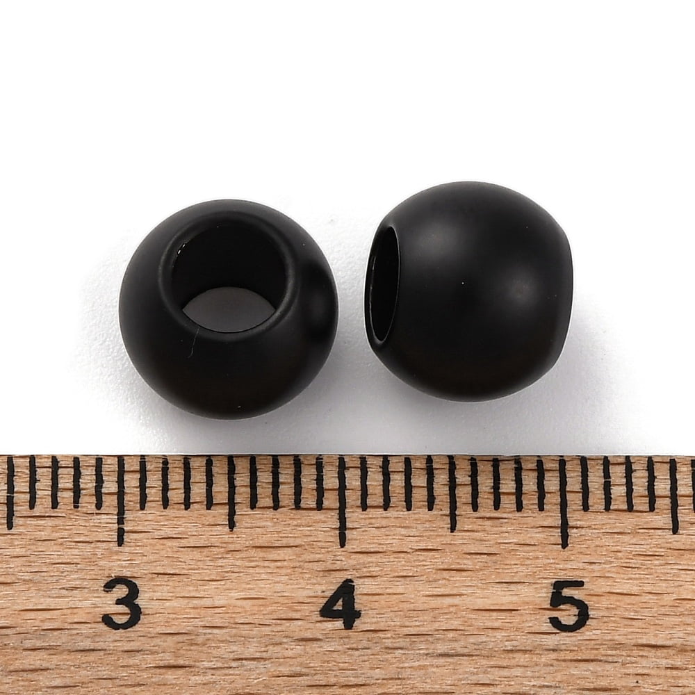 201 Stainless Steel European Beads Large Hole Beads Rondelle Black 10x8mm Hole: 5mm