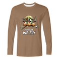 thumbnail image 2 of TKKCS Mens Halloween Graphic Long Sleeve T Shirt Funny Crew Neck Casual Chicken Witch Broom Print Novelty Tees Khaki M, 2 of 5