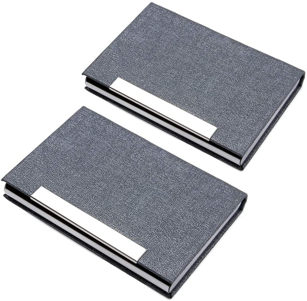 2 Pieces Business Card Holder, PU Leather and Stainless Steel Business