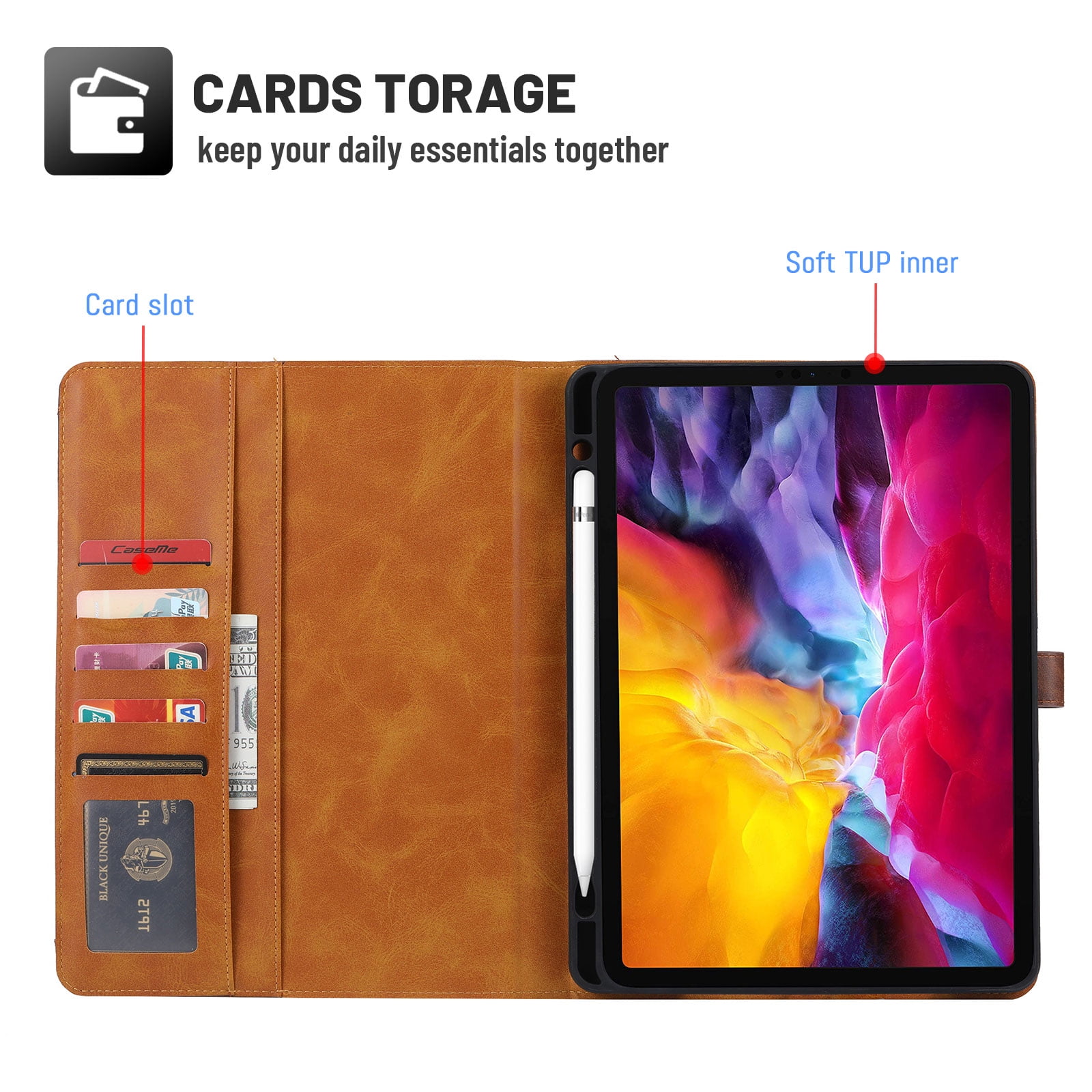Dteck for iPad Air 13 Inch Case M2(2024), iPad Pro 12.9 Case 2022/2021/2020/2018, Premium Front Pocket Leather Business Folio Stand Cover with Built-in Pencil Holder Auto Wake Sleep,Coffee