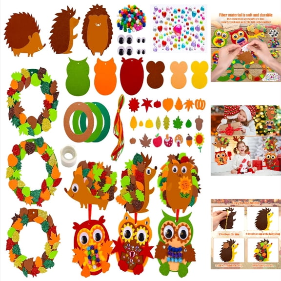 Arts & Crafts DIY Toy Set for Kids 9 Piece Autumn Craft Kit with Owl Theme and Decorating Supplies for Boys and Girls, 9.06×6.69 inch, Brown