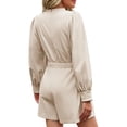 thumbnail image 3 of Long Lantern Sleeve Tie Front Women Casual Jumpsuit Shorts One Piece Romper, 3 of 6